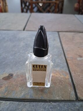 Empty 1930's Antique Cutex Oily Polish Remover Clear Glass with Black Cap